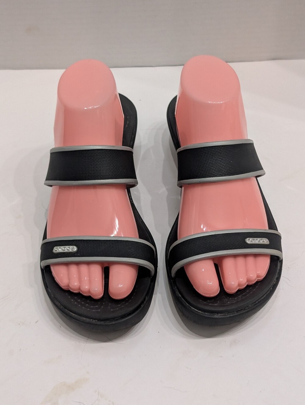 Crocs Women's 10 Black/ Silver 2 Strap Wedge Sandals